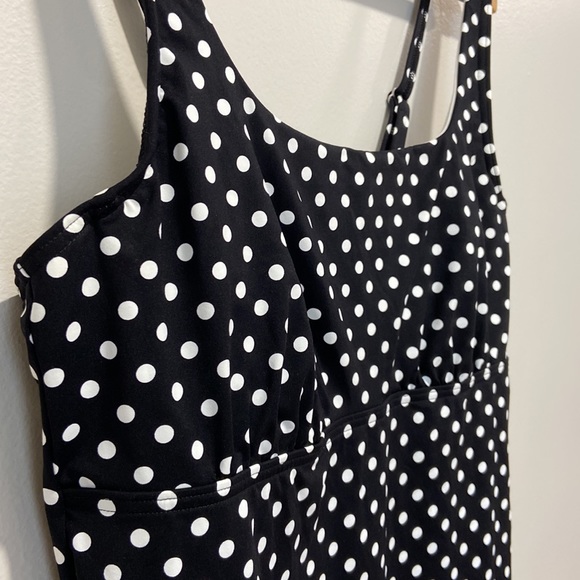 Lands’ End Polka Dots Tankini Swim Top Women Size 14L - Picture 3 of 10